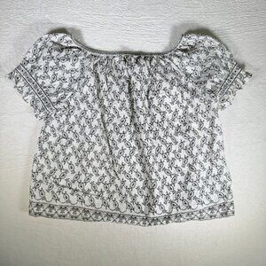 Max Studio London White and Black Trim Peasant Blouse Puff Sleeve Boho Small